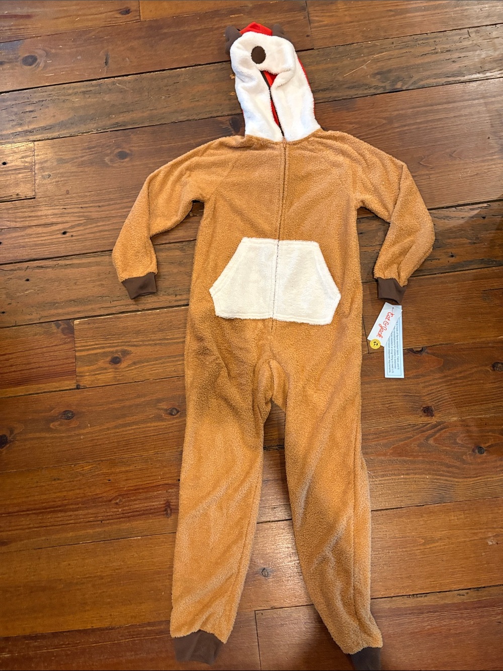 Cat & Jack Brown Plush Animal Hooded One-Piece with Cream Pocket